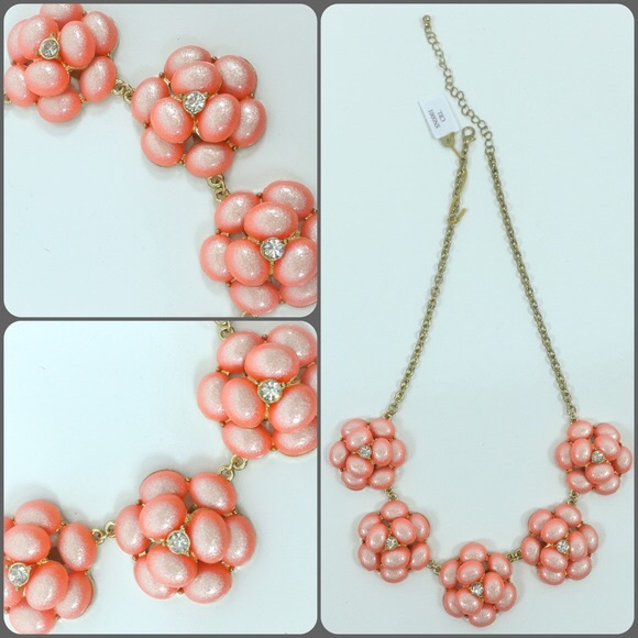 Coral Floral Rhinestone Statement Necklace - Picture 2 of 3